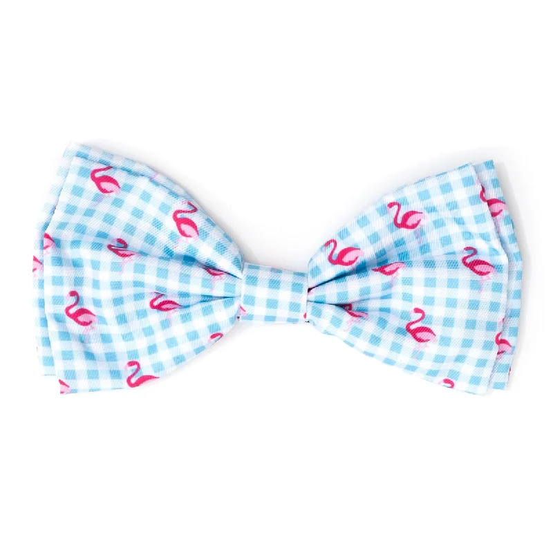 Gingham Flamingos Dog Bow Tie