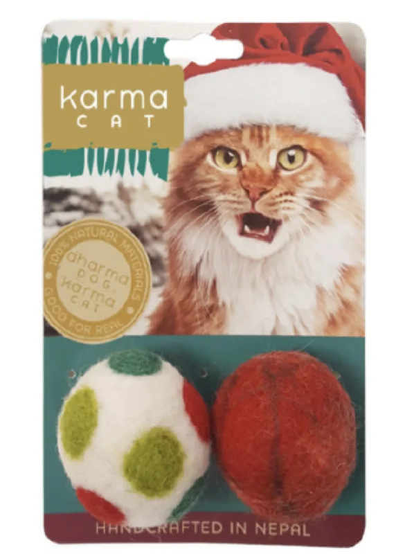 Dharma Dog Karma Cat Wool 1.5" Holiday Balls 2 Pack