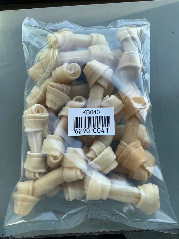 RAWHIDE NATURAL KNOTTED BONE 4``X20PCS